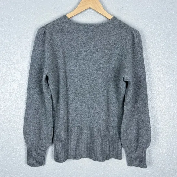 100% Cashmere Puff Sleeve Fitted Sweater, Flannel Grey L - EUC, Soft, Gray
