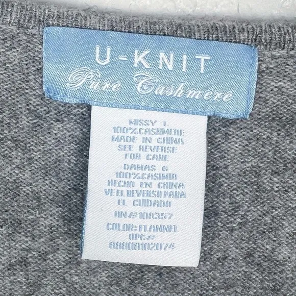100% Cashmere Puff Sleeve Fitted Sweater, Flannel Grey L - EUC, Soft, Gray
