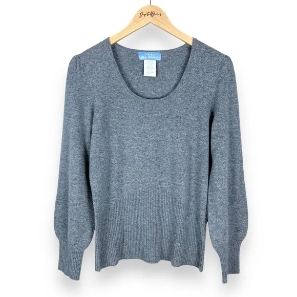 100% Cashmere Puff Sleeve Fitted Sweater, Flannel Grey L - EUC, Soft, Gray