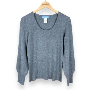 100% Cashmere Puff Sleeve Fitted Sweater, Flannel Grey L - EUC, Soft, Gray