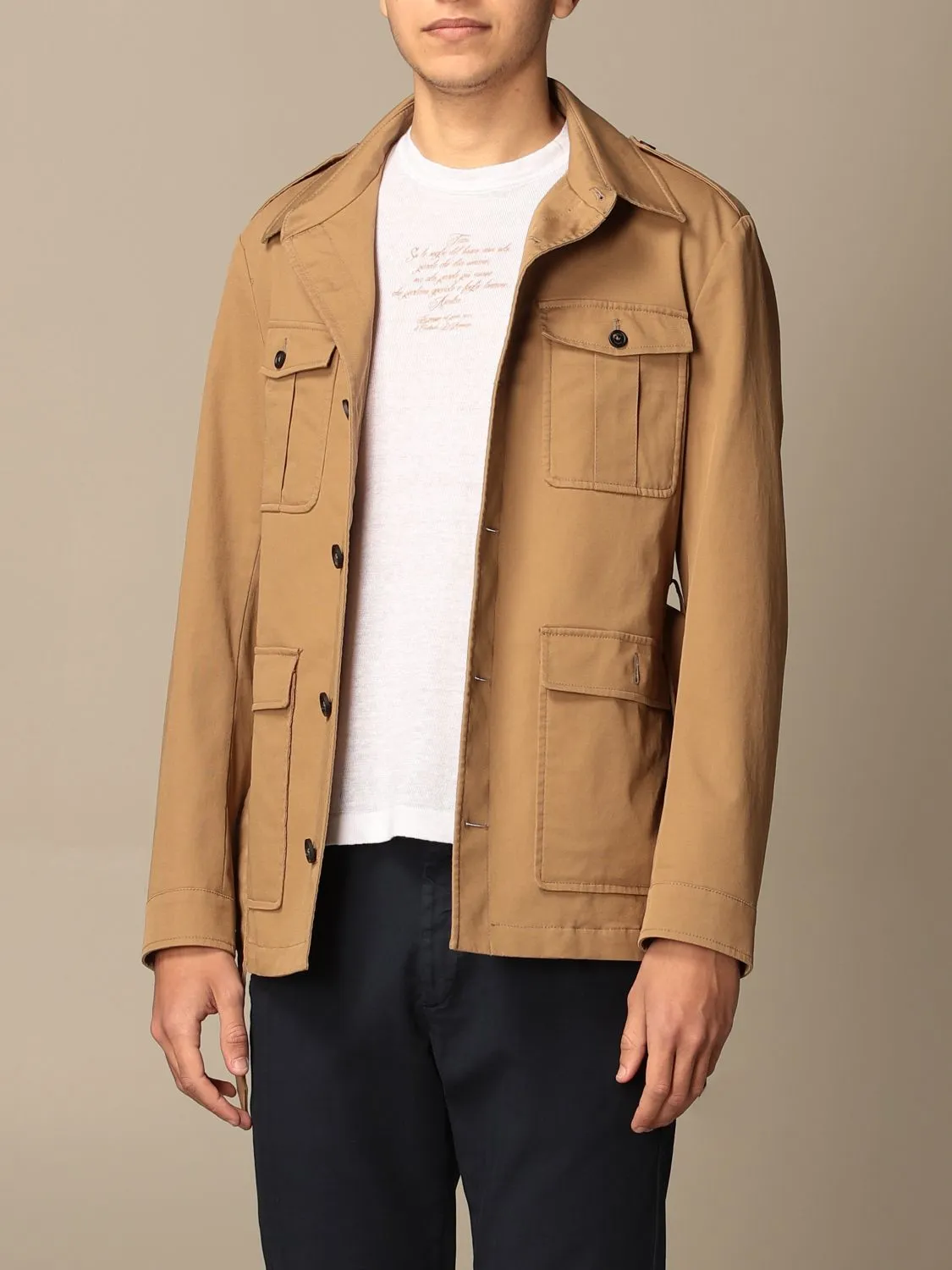 $1,295 ELEVENTY - Saharan Style Jacket In Cotton With Belt Coat- 40 (50EU)