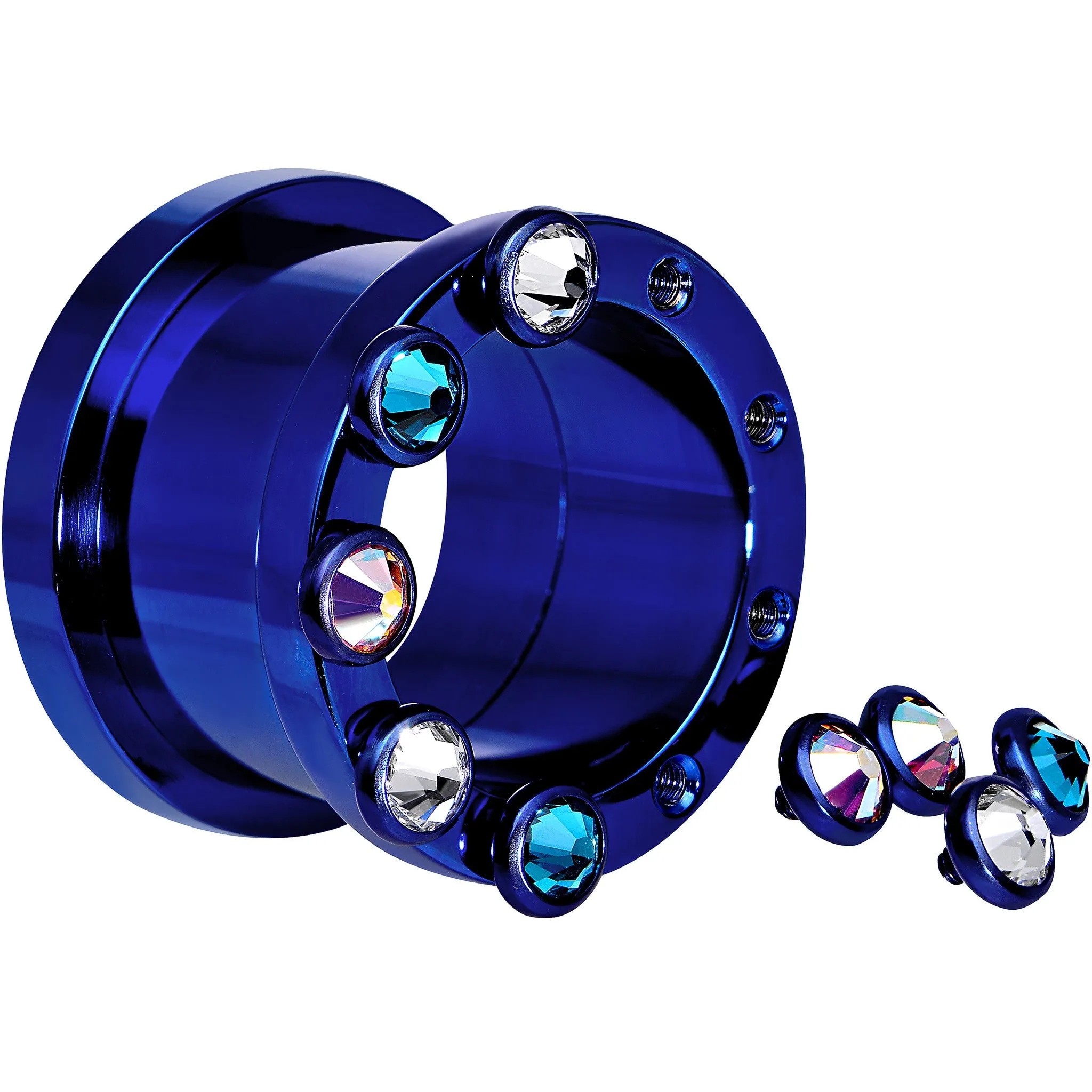 2 Gauge Dark Blue Titanium Tunnels with Removable Dermal Tops