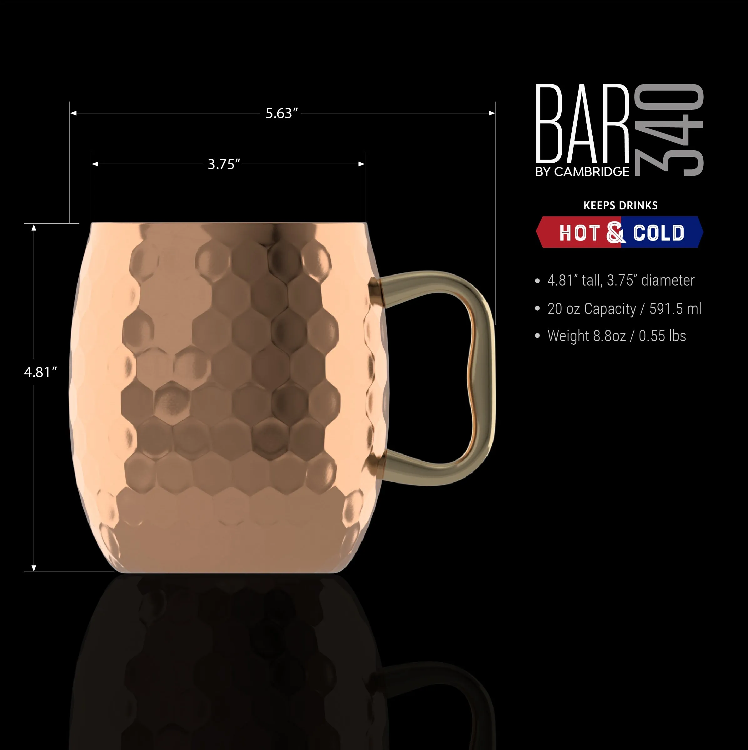 20 Oz Hammered Copper Moscow Mule Mugs, Set of 2