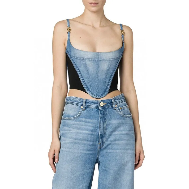 2023ss spring and summer new women's fishbone three-dimensional splicing suspender vest y2k Fashion sexy denim slim-fit Wrap top