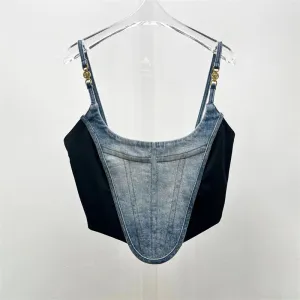 2023ss spring and summer new women's fishbone three-dimensional splicing suspender vest y2k Fashion sexy denim slim-fit Wrap top