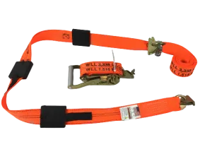 2" x 11' DIAMOND WEAVE 3 Point Wheel Strap with 3 Rubber Tread Grabs and Ratchet (Heavy Duty O-Ring E TRACK Fitting)