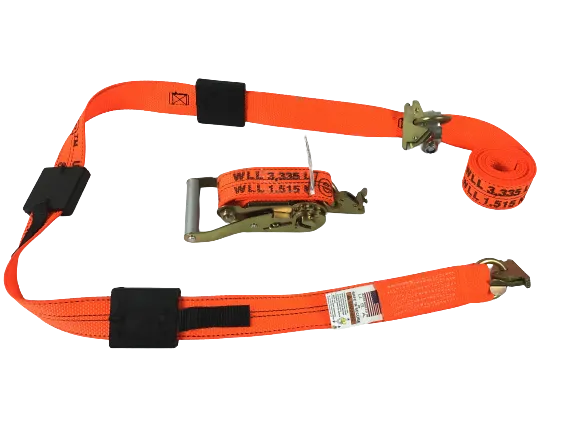 2" x 11' DIAMOND WEAVE 3 Point Wheel Strap with 3 Rubber Tread Grabs and Ratchet (Heavy Duty O-Ring E TRACK Fitting)