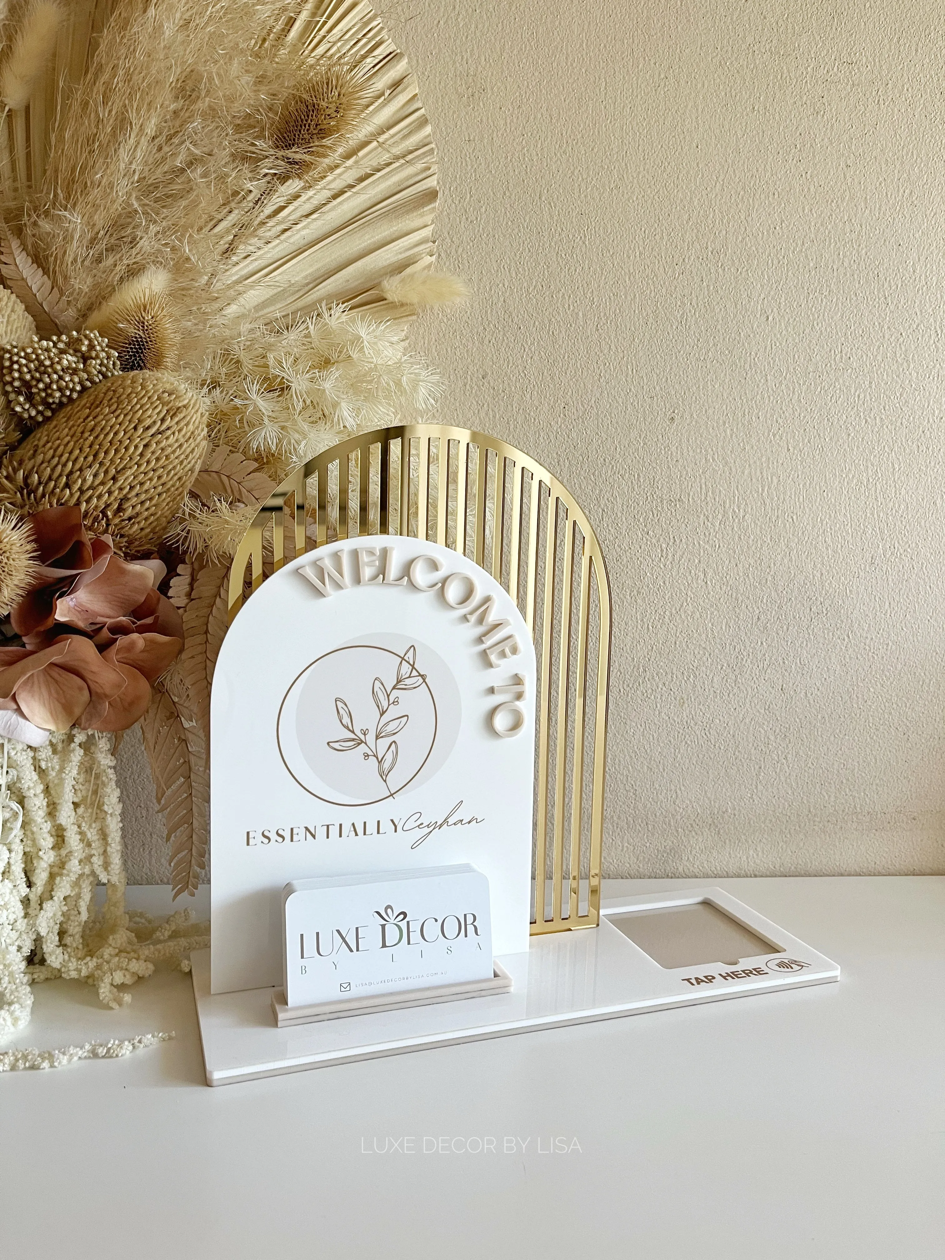 3 in 1 Double Arched Welcome To, Square   Logo   Card Holder Business Sign 2