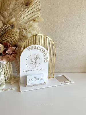 3 in 1 Double Arched Welcome To, Square   Logo   Card Holder Business Sign 2