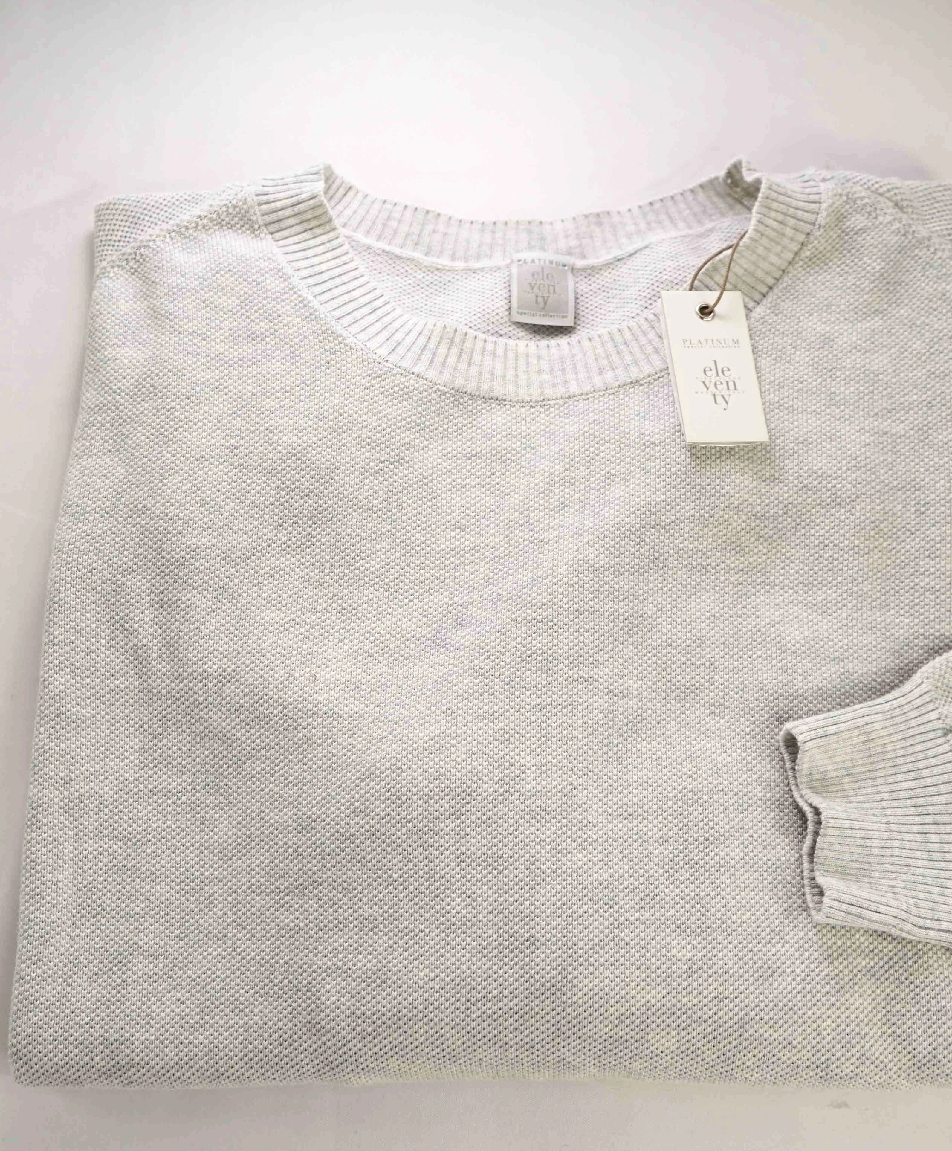 $495 ELEVENTY - *COTTON* Gray Pique Crewneck Sweater - XL