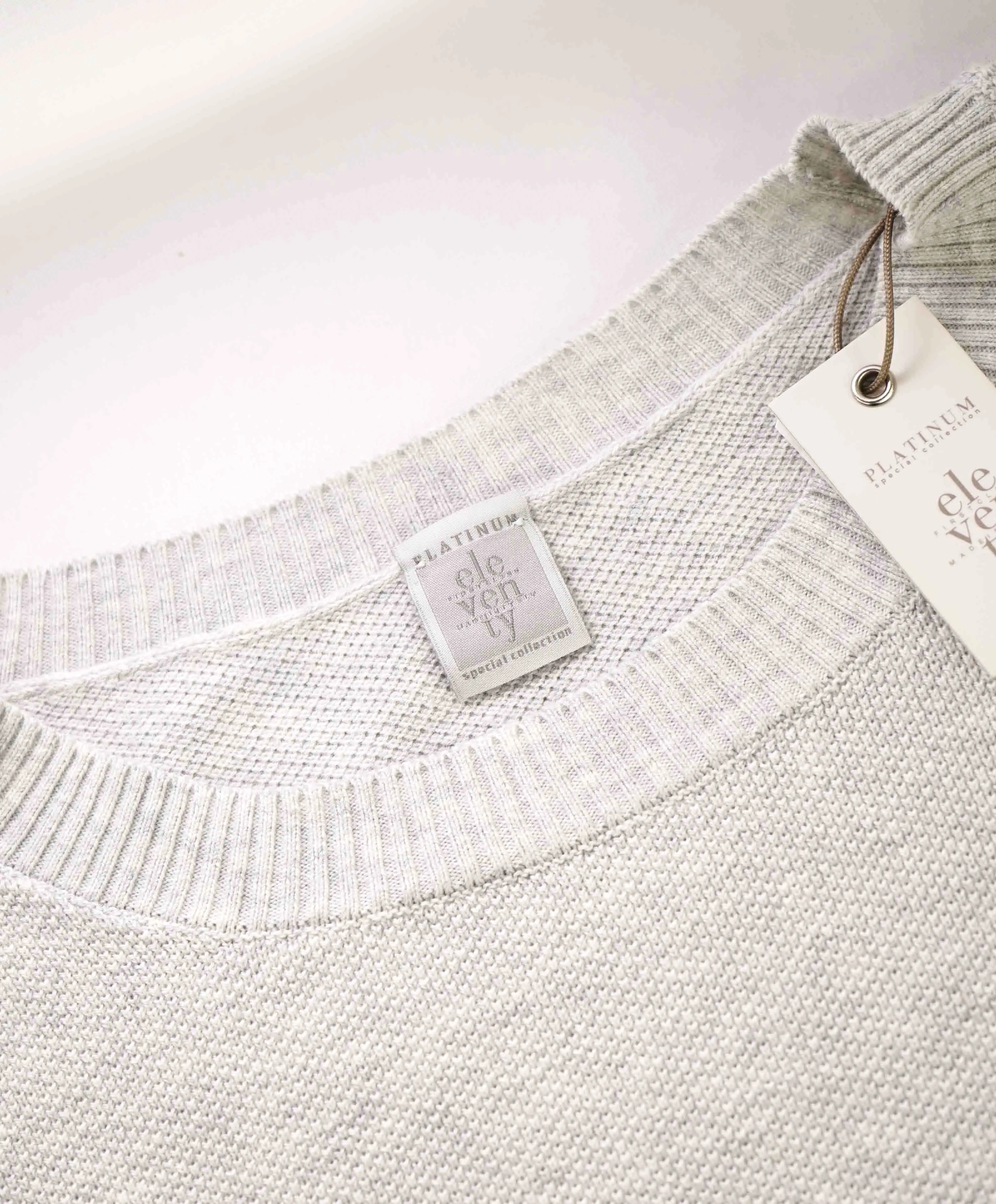 $495 ELEVENTY - *COTTON* Gray Pique Crewneck Sweater - XL