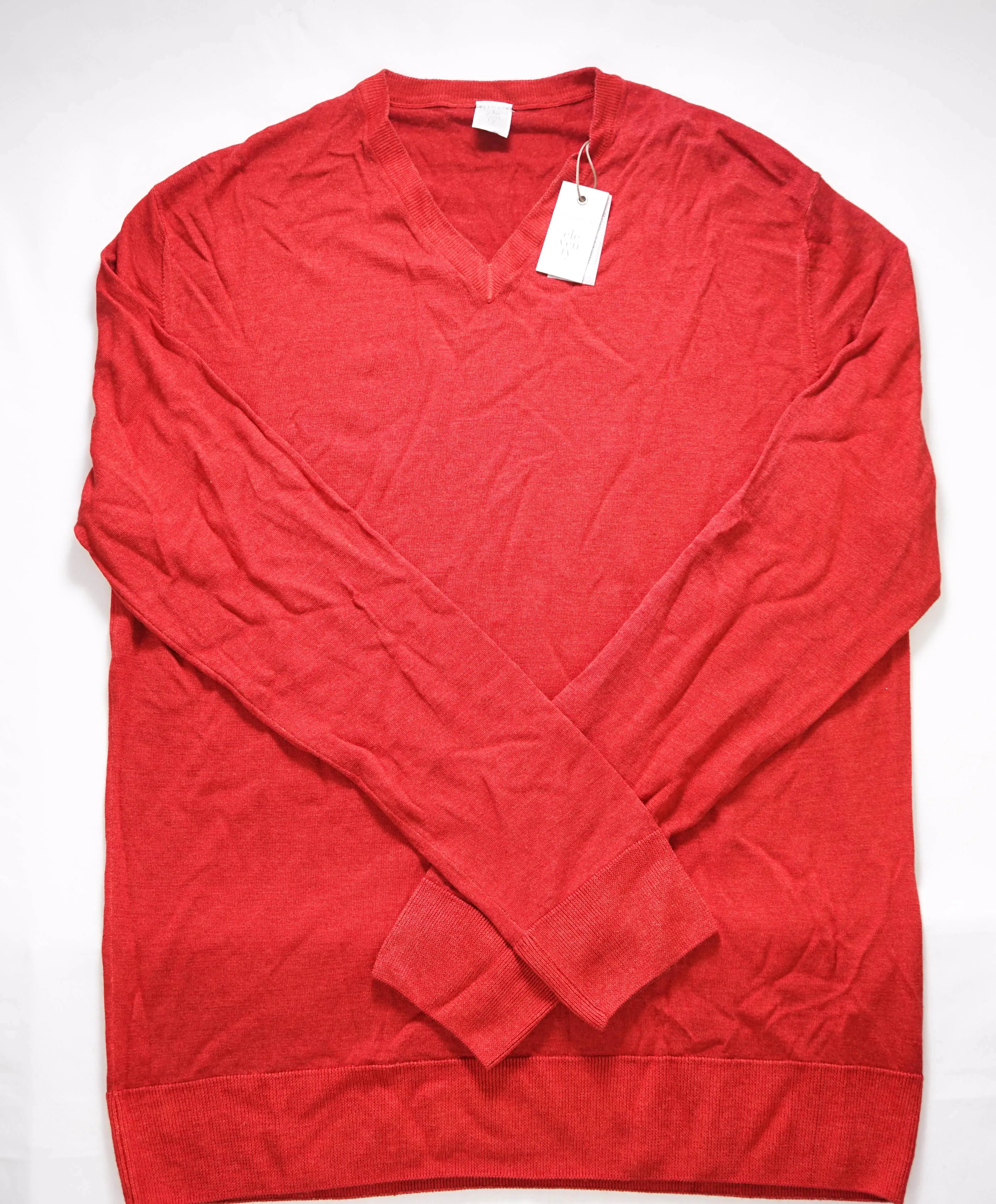 $495 ELEVENTY - Red V-Neck Premium Pure Wool/SILK Sweater - L