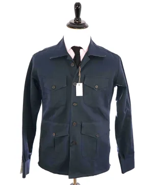 $745 ELEVENTY PLATINUM - Navy Blue Button Cotton/Linen Shirt Jacket Coat - M
