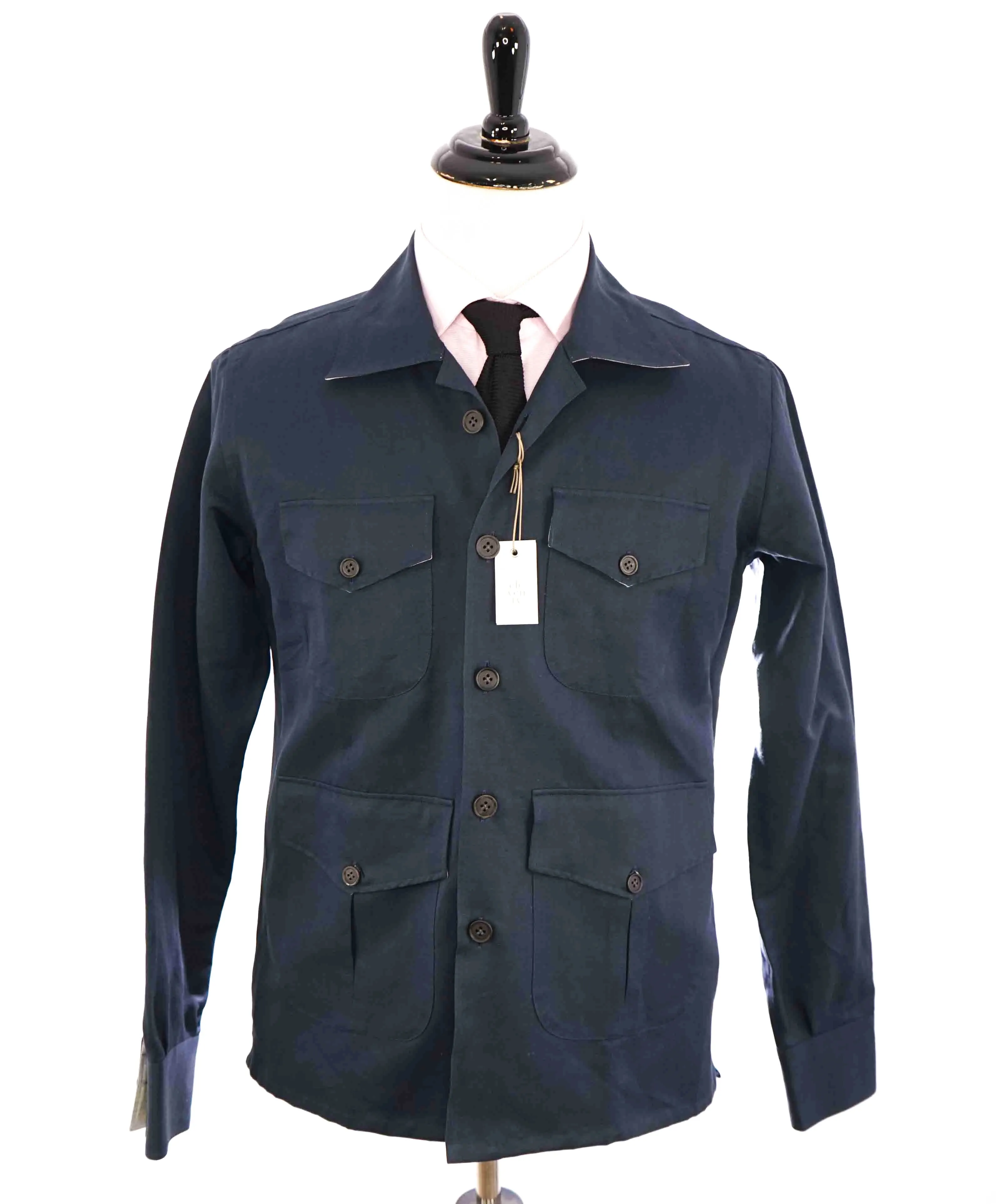 $745 ELEVENTY PLATINUM - Navy Blue Button Cotton/Linen Shirt Jacket Coat - M
