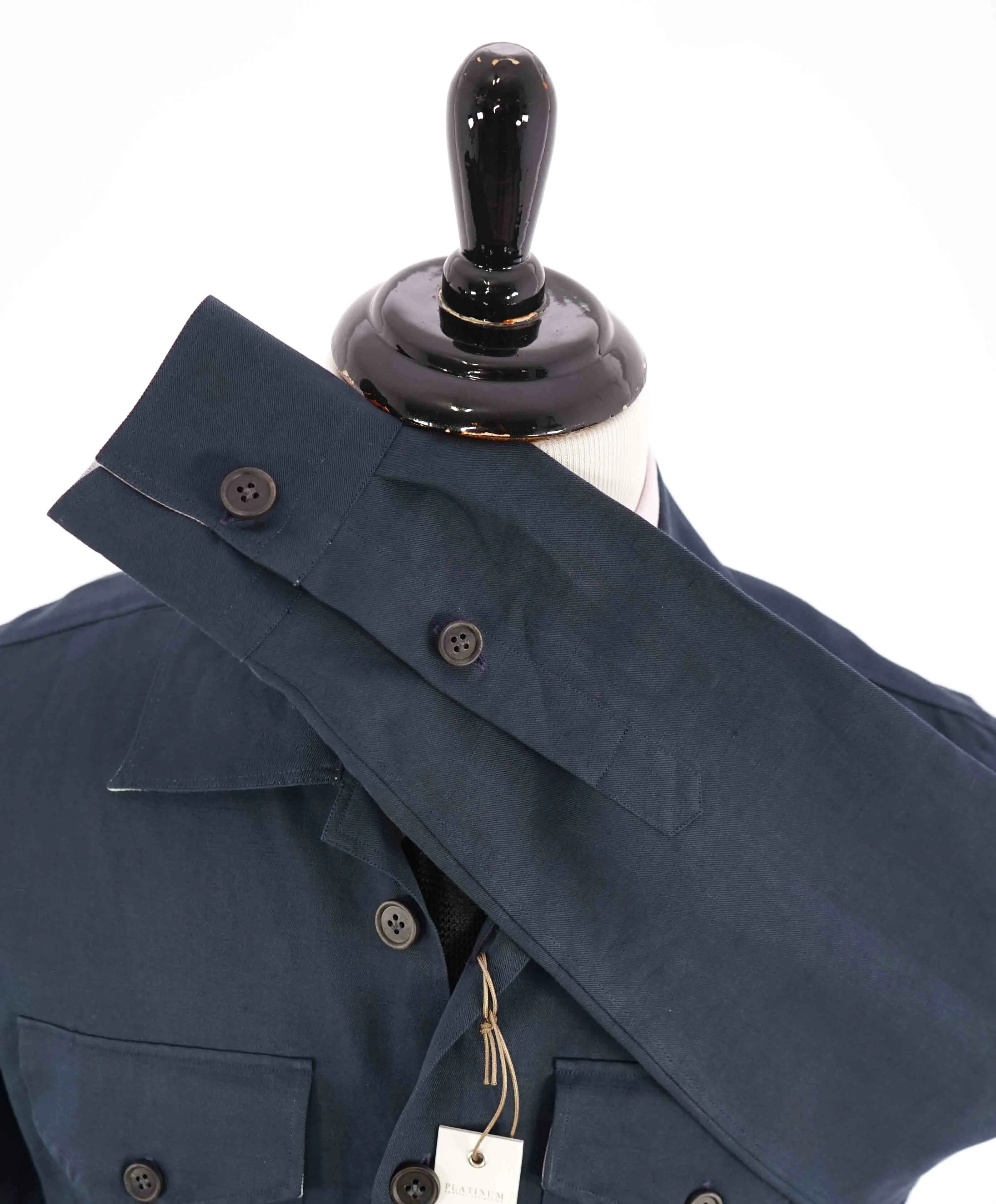 $745 ELEVENTY PLATINUM - Navy Blue Button Cotton/Linen Shirt Jacket Coat - M