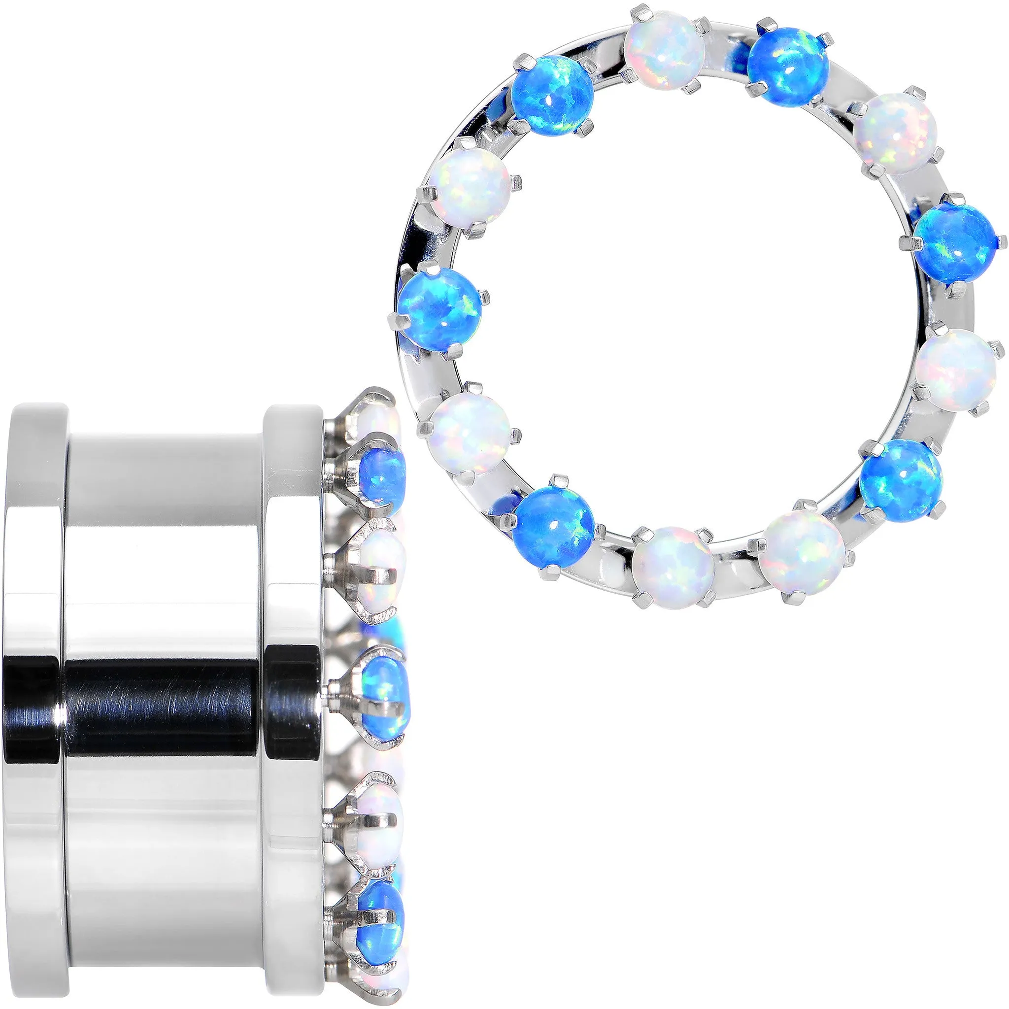 7/8 Aurora Blue Opal Gem Titanium Tunnels with Removable Dermal Tops
