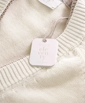 $795 ELEVENTY -Ivory Tipped Cotton MOP Button Cardigan Ribbed Sweater- Medium