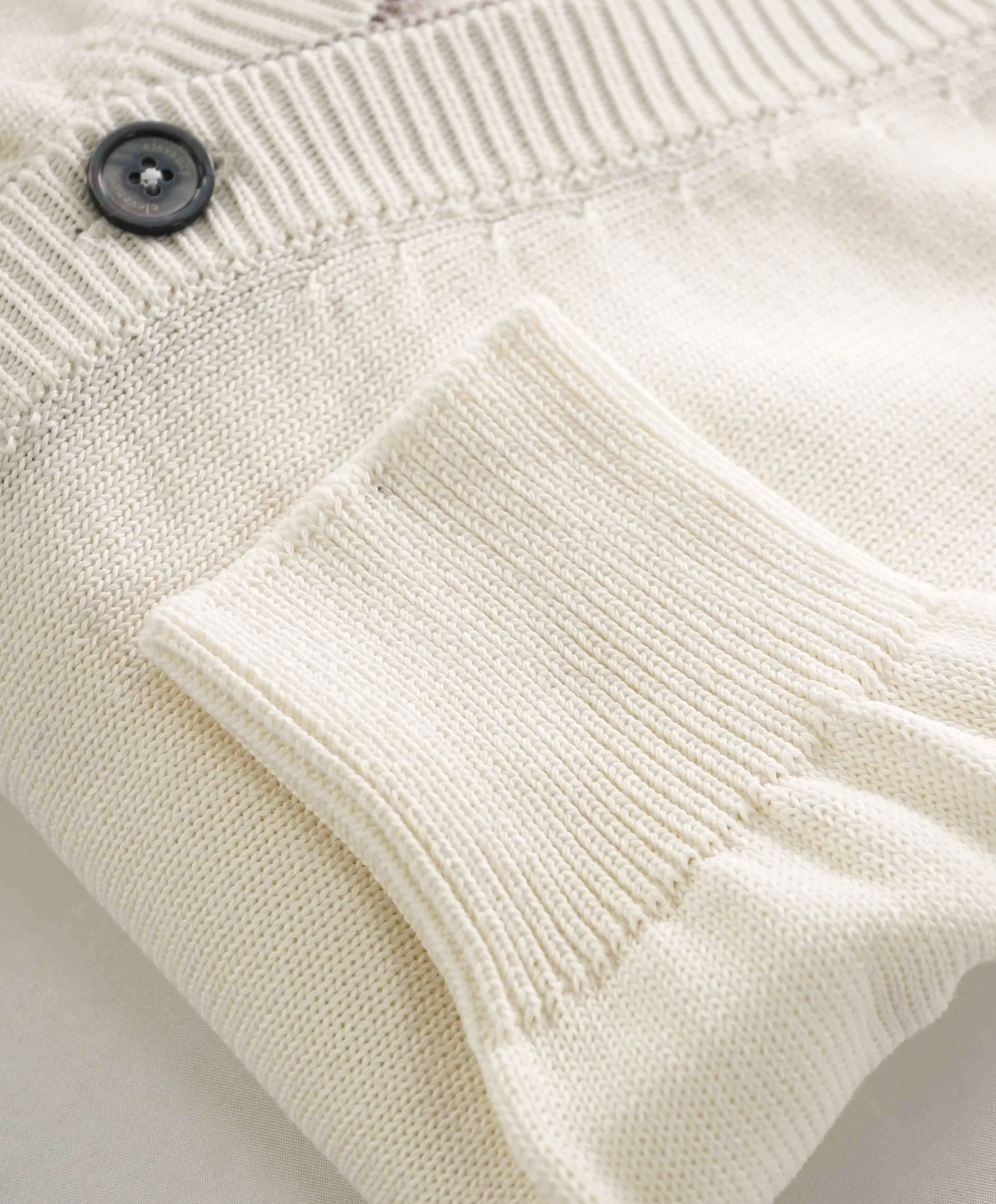 $795 ELEVENTY -Ivory Tipped Cotton MOP Button Cardigan Ribbed Sweater- Medium