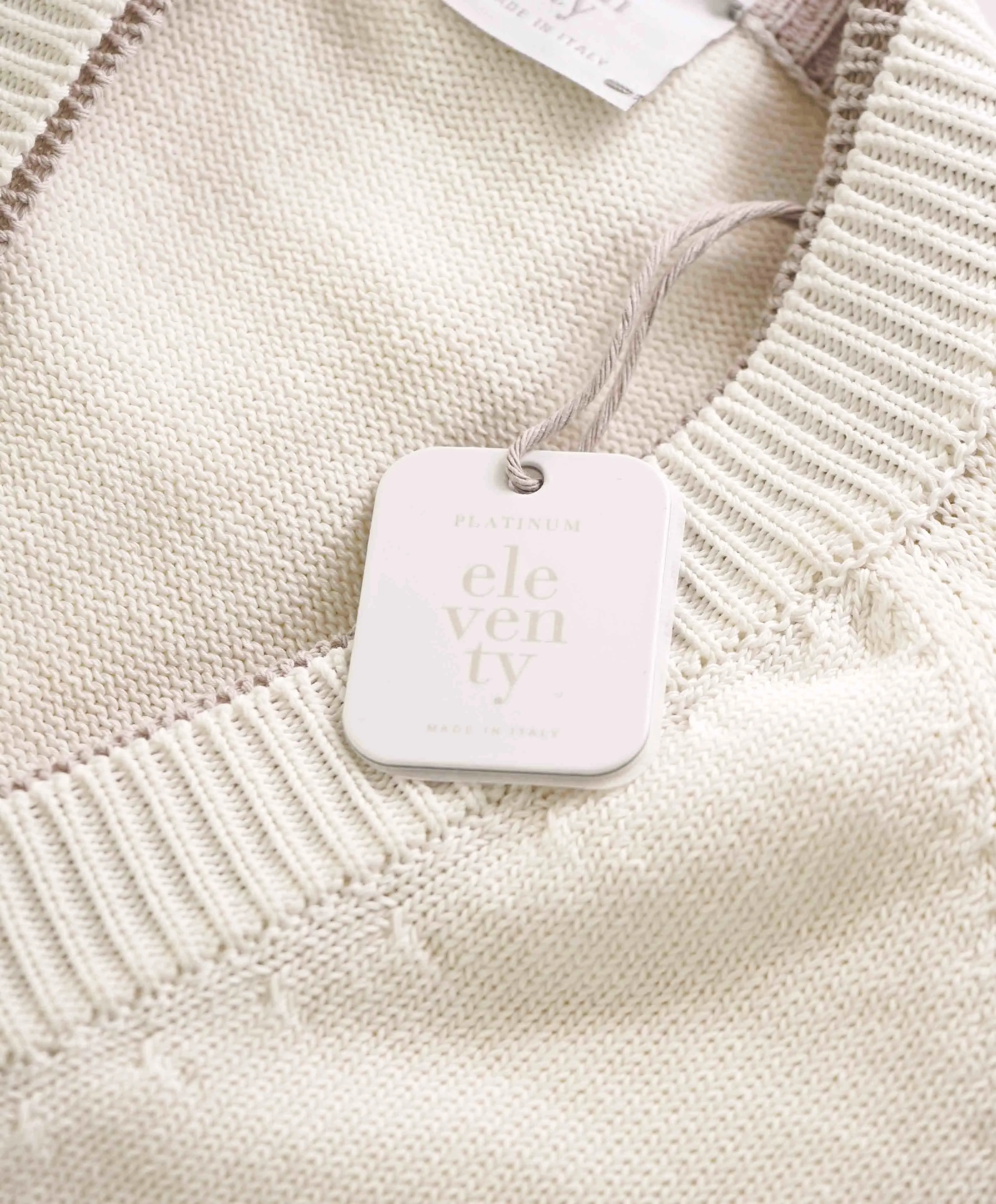 $795 ELEVENTY -Ivory Tipped Cotton MOP Button Cardigan Ribbed Sweater- Medium