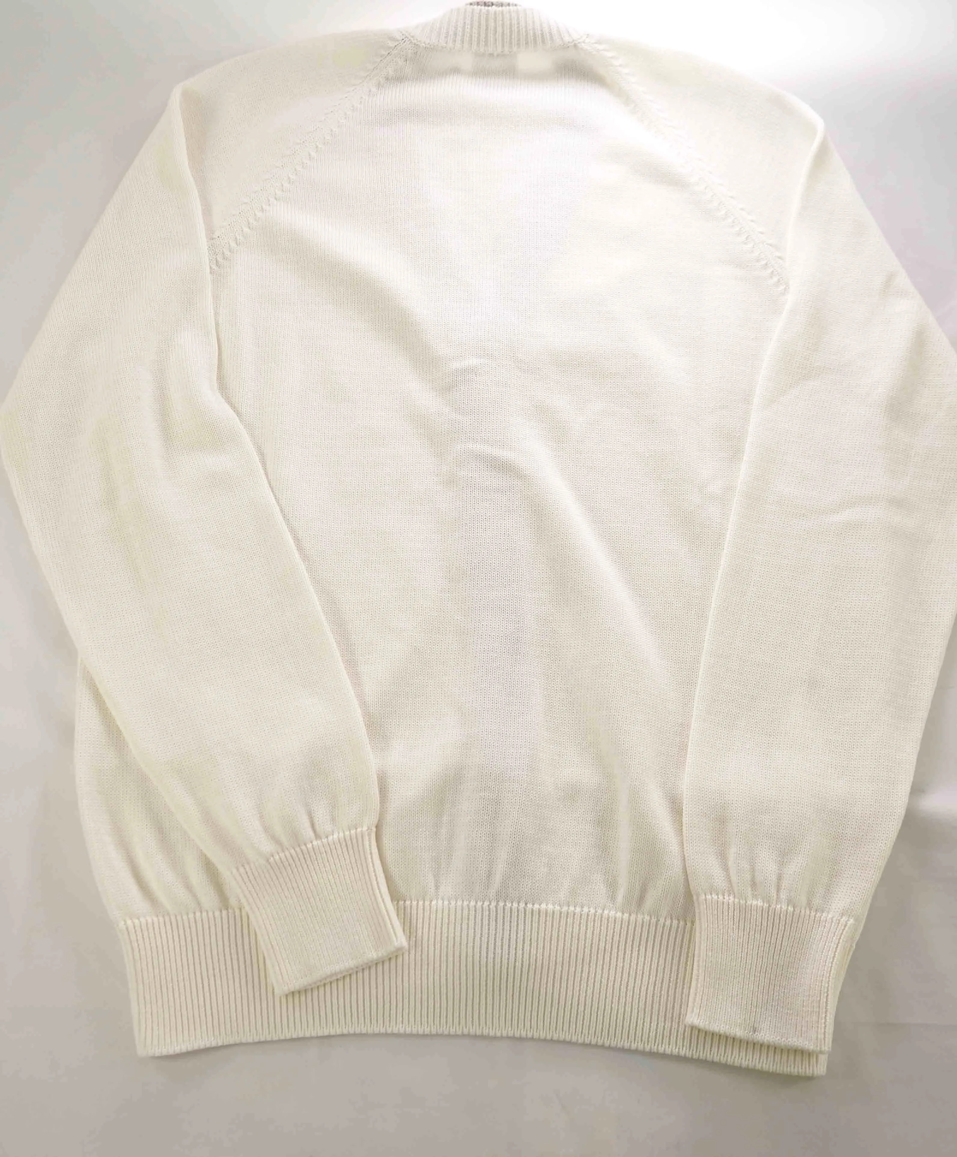 $795 ELEVENTY -Ivory Tipped Cotton MOP Button Cardigan Ribbed Sweater- Medium