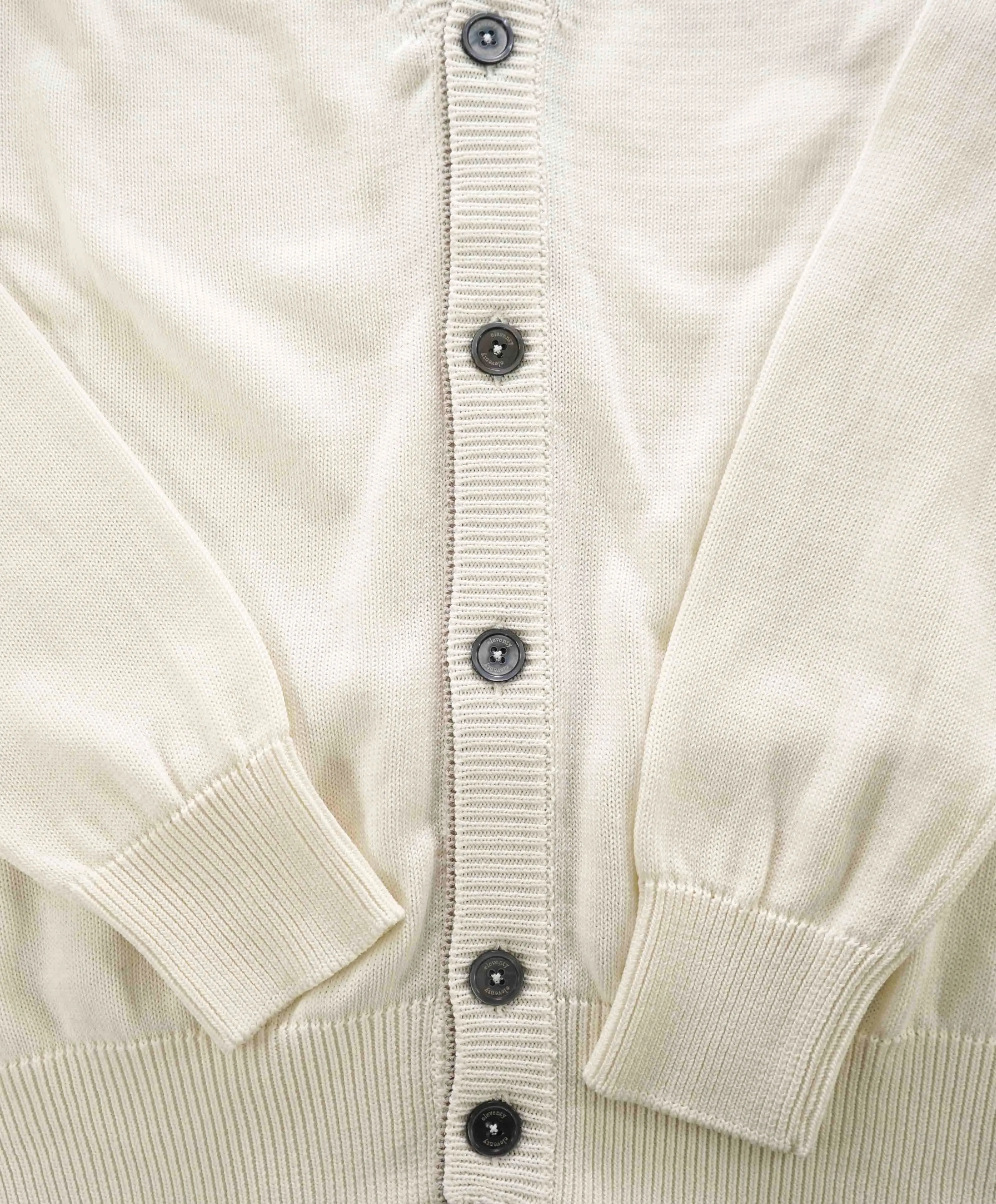 $795 ELEVENTY -Ivory Tipped Cotton MOP Button Cardigan Ribbed Sweater- Medium