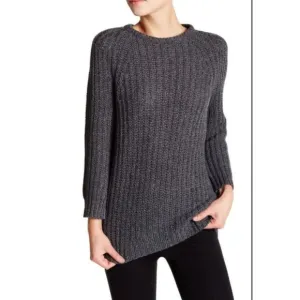 Alice   Olivia Chunky Marled Drop Hem Sweater Wool Blend Crew Neck Sweater- XS