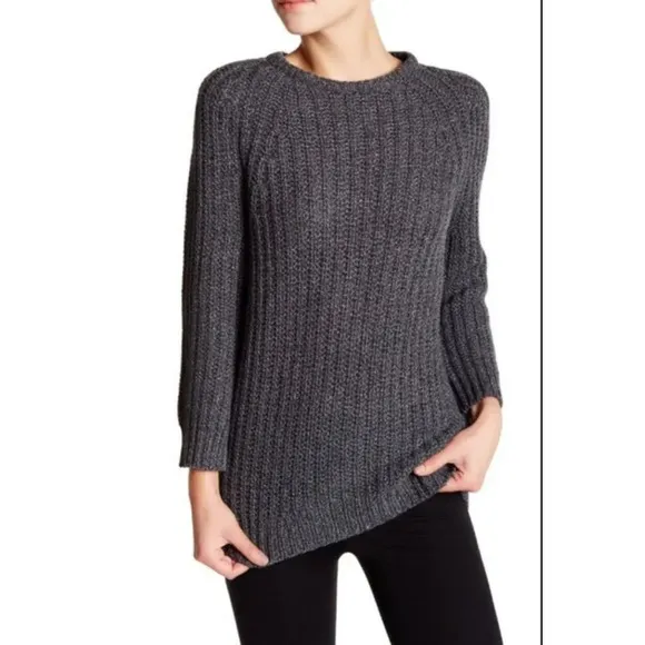 Alice   Olivia Chunky Marled Drop Hem Sweater Wool Blend Crew Neck Sweater- XS