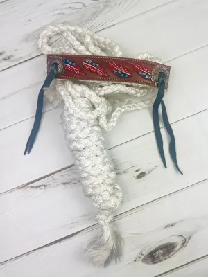 American Red White Blue Feather Tooled Halter on Nylon Muletape