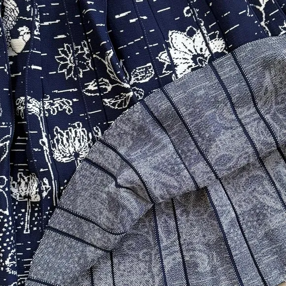 ANTHROPOLOGIE NWT L Haven Pleated Knit Midi Skirt in Blue Motif • Floral Pop