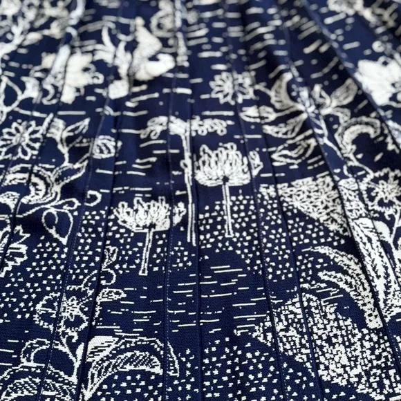 ANTHROPOLOGIE NWT L Haven Pleated Knit Midi Skirt in Blue Motif • Floral Pop