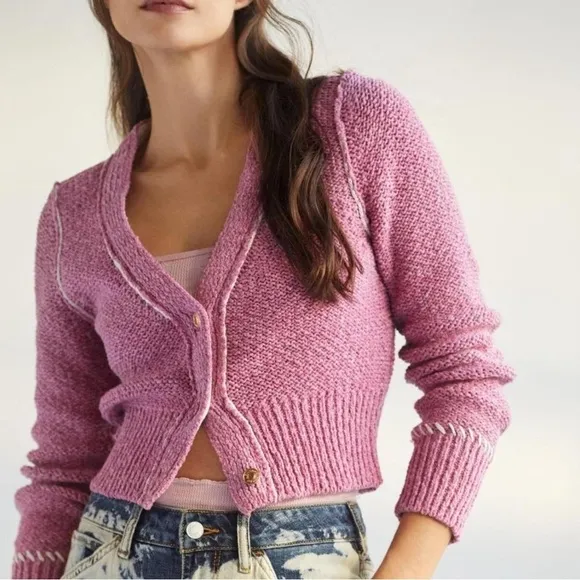 Anthropologie Pilcro Icon YinYang Cardigan Sweater Pink Purple Size Medium