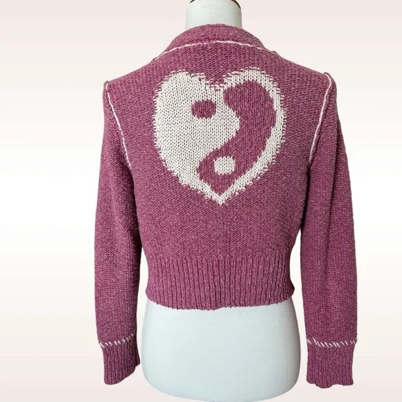 Anthropologie Pilcro Icon YinYang Cardigan Sweater Pink Purple Size Medium
