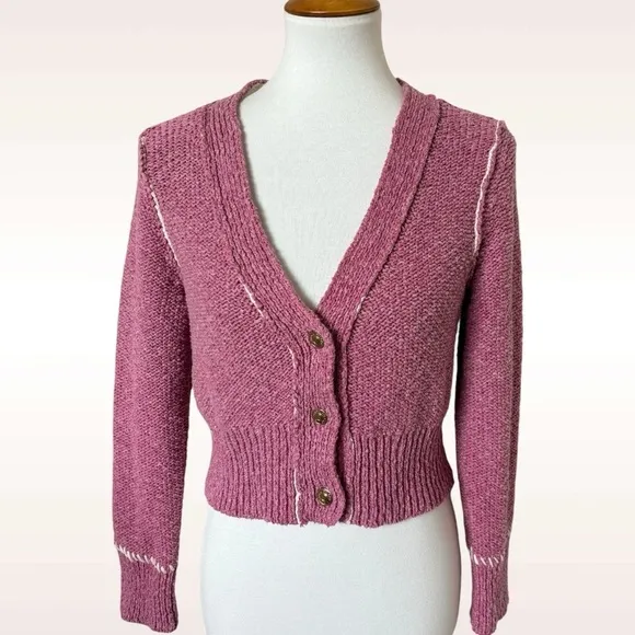 Anthropologie Pilcro Icon YinYang Cardigan Sweater Pink Purple Size Medium