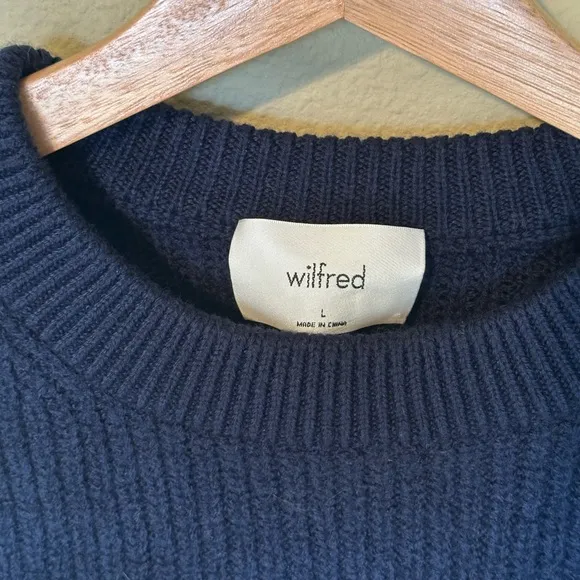 Aritzia Wilfred Maria Merino Wool Sweater, Dark Navy Striped, Size Large