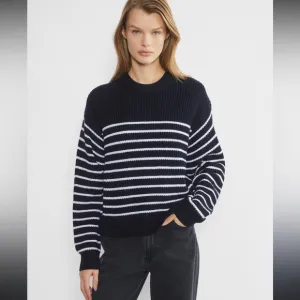 Aritzia Wilfred Maria Merino Wool Sweater, Dark Navy Striped, Size Large