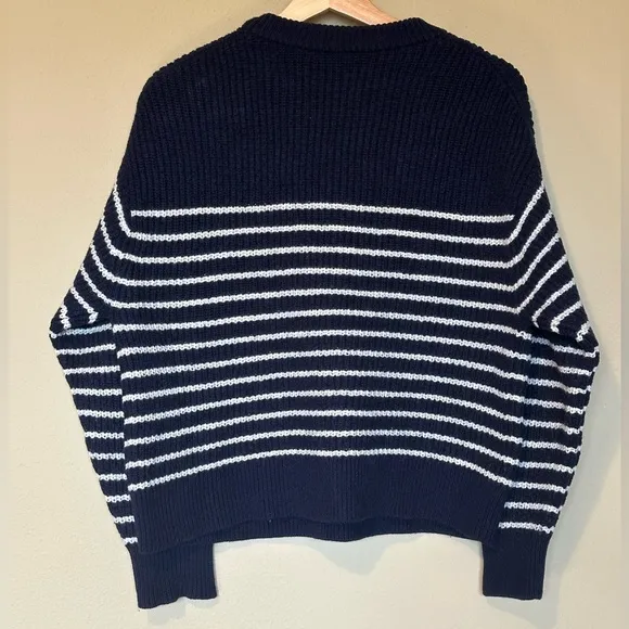 Aritzia Wilfred Maria Merino Wool Sweater, Dark Navy Striped, Size Large