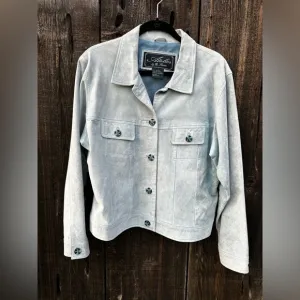 Atelier Grayish Blue Leather Blazer Coat with Blue Tortoise Shell Buttons