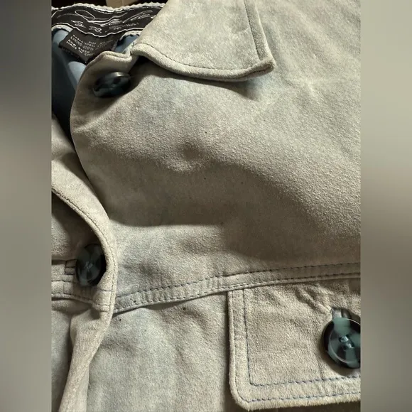 Atelier Grayish Blue Leather Blazer Coat with Blue Tortoise Shell Buttons