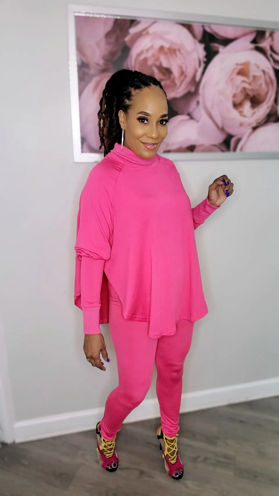 Batwing Turtleneck Legging Sets | Fuschia