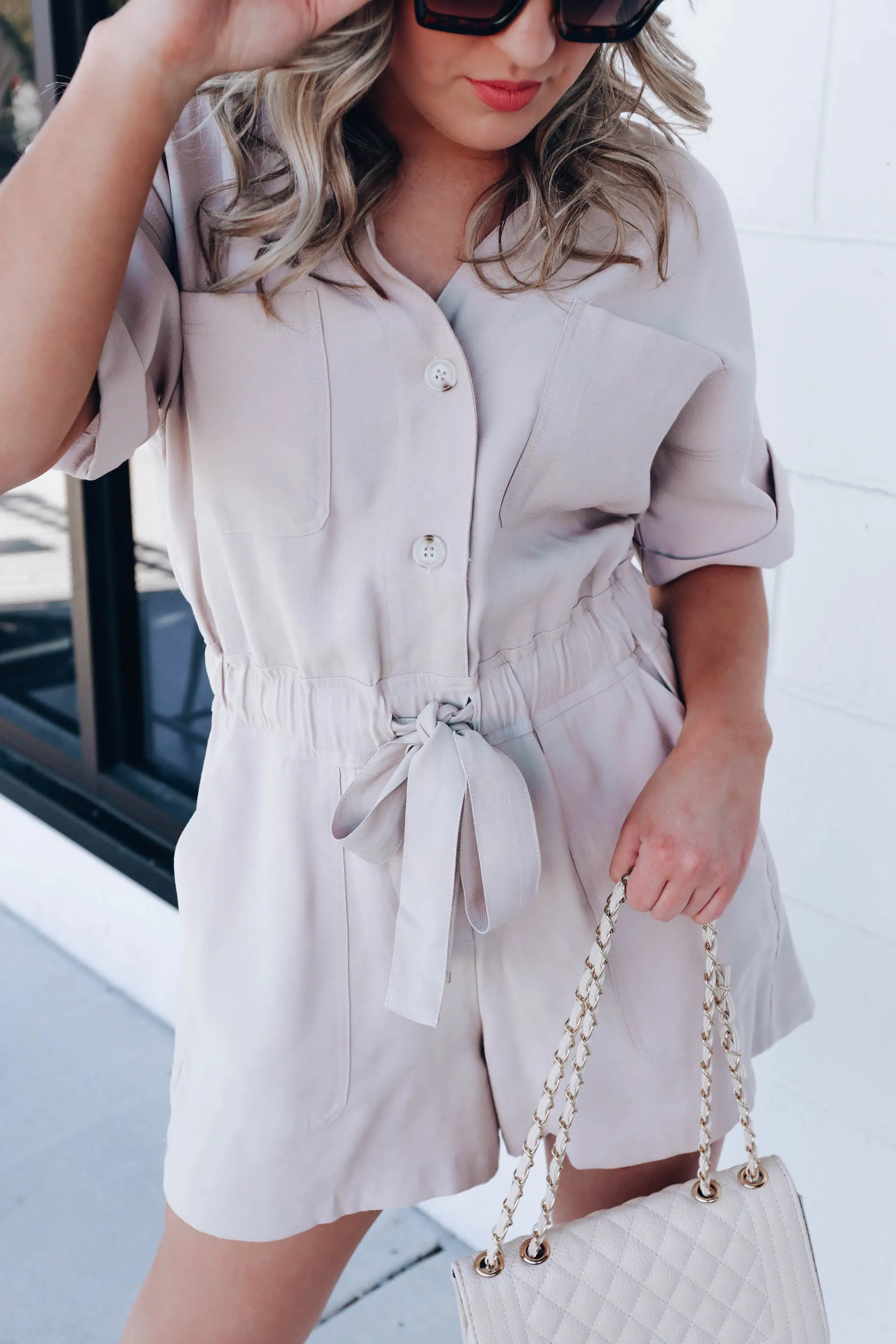 Bindi Button Down Romper - Khaki