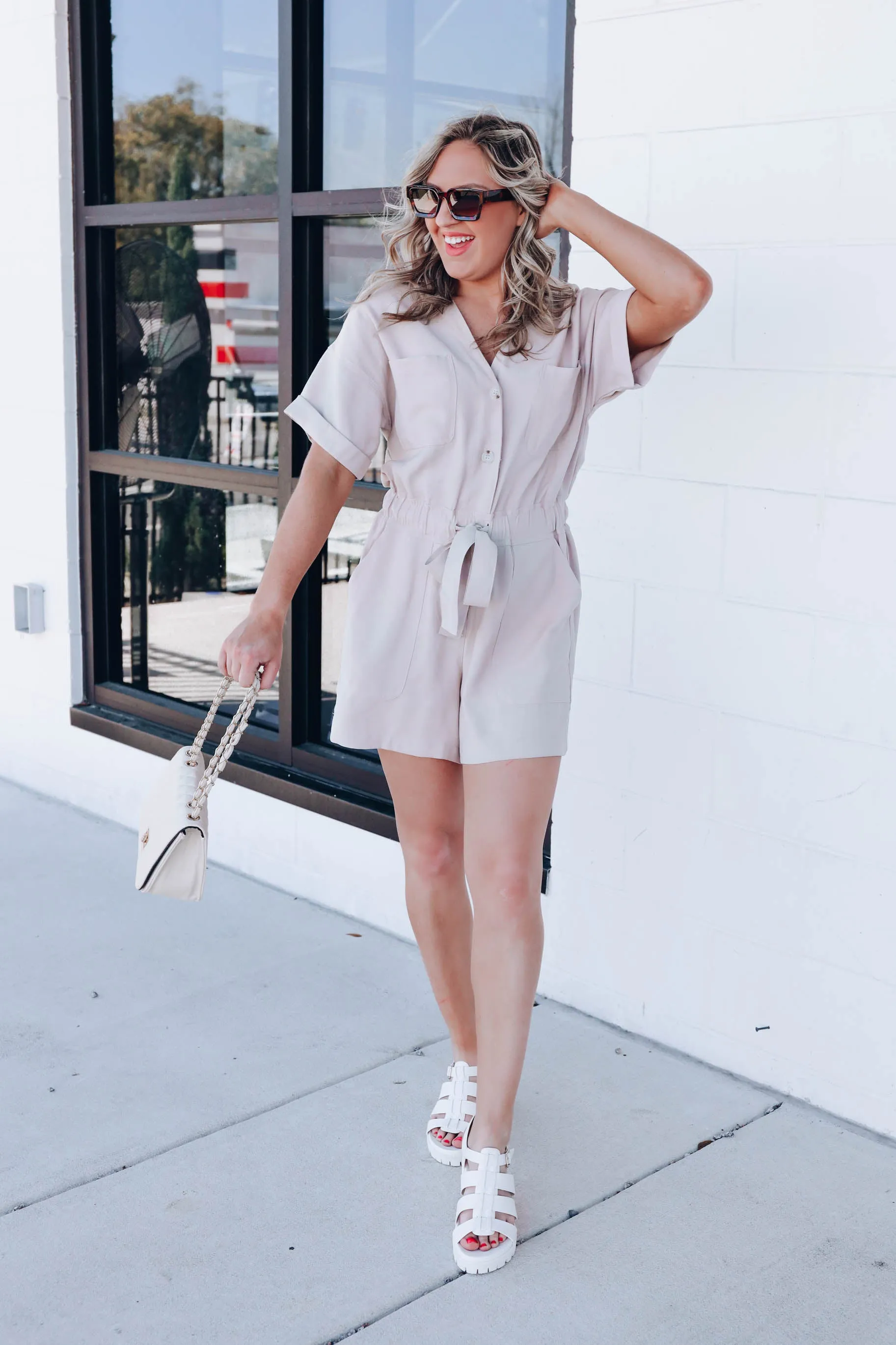 Bindi Button Down Romper - Khaki
