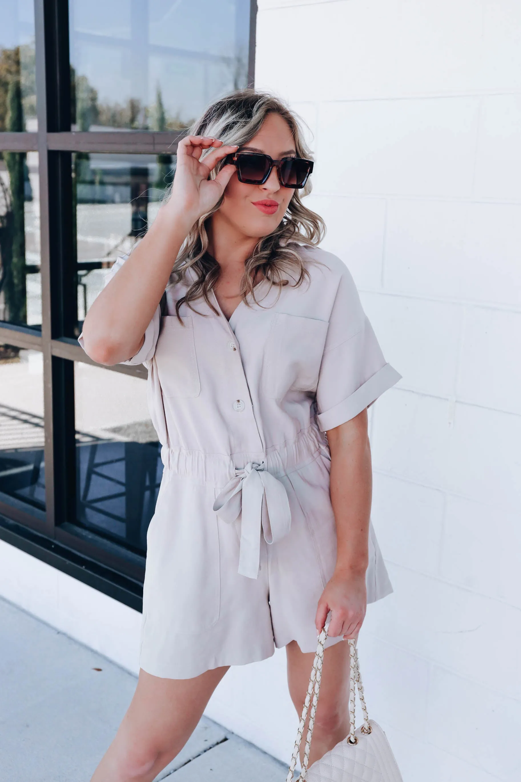 Bindi Button Down Romper - Khaki