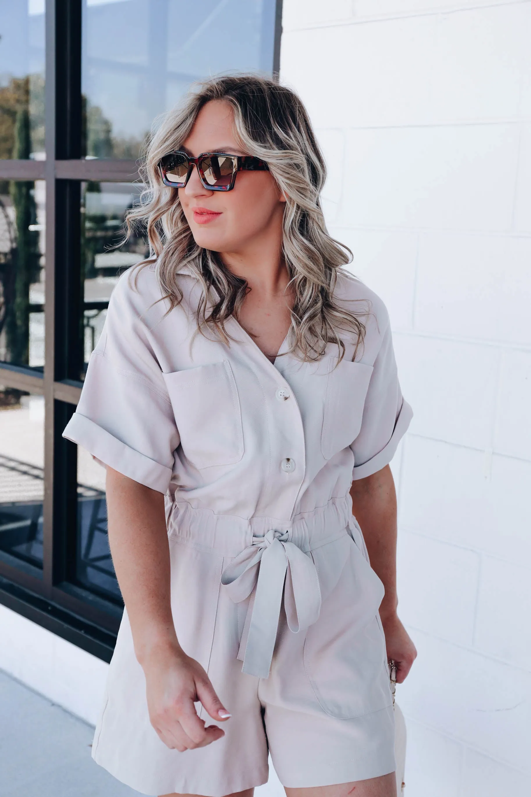 Bindi Button Down Romper - Khaki