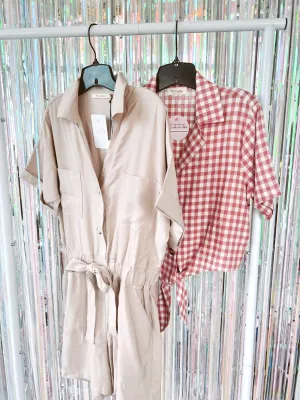 Bindi Button Down Romper - Khaki