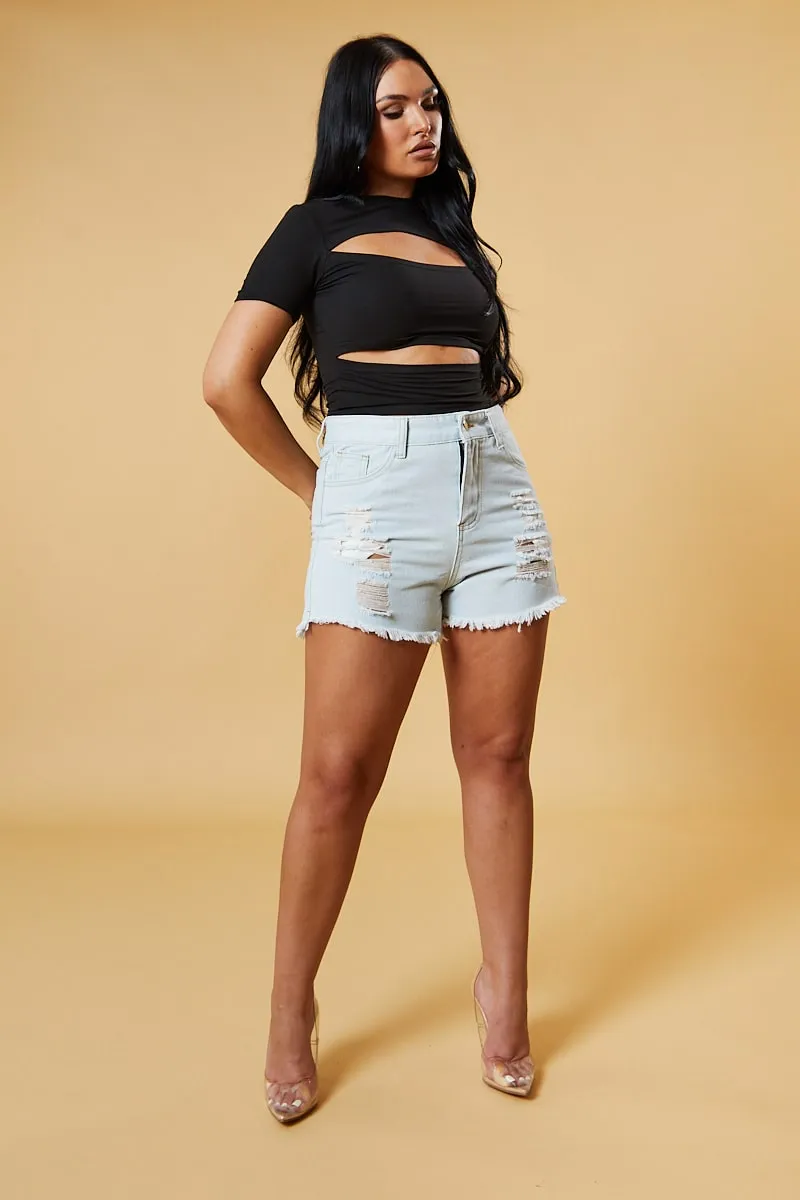 Black Cut Out Front Short Sleeve Top - Nayla