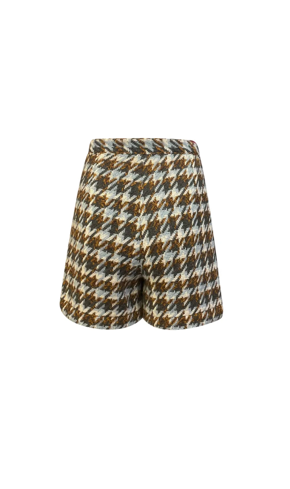 Brown and Off-White Houndstooth Blazer and Shorts Co-Ord