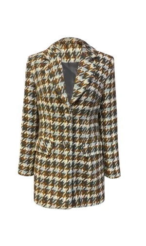 Brown and Off-White Houndstooth Blazer and Shorts Co-Ord