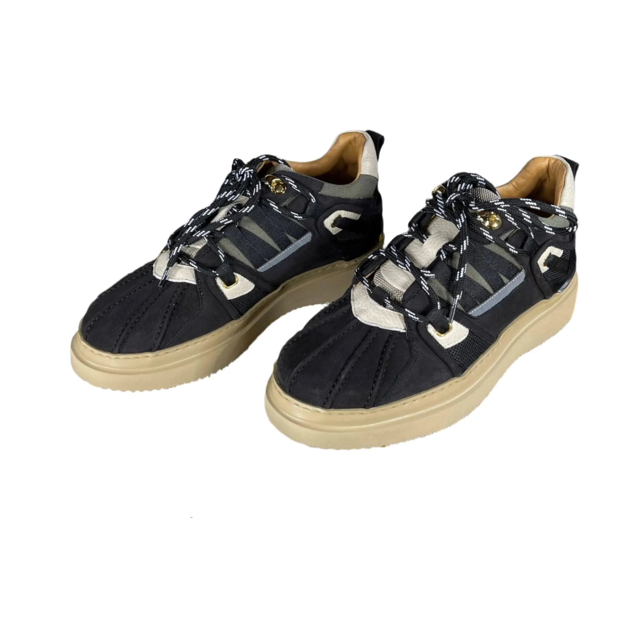Buscemi Mens Duck Boot Low Black Trio Suede Sneakers