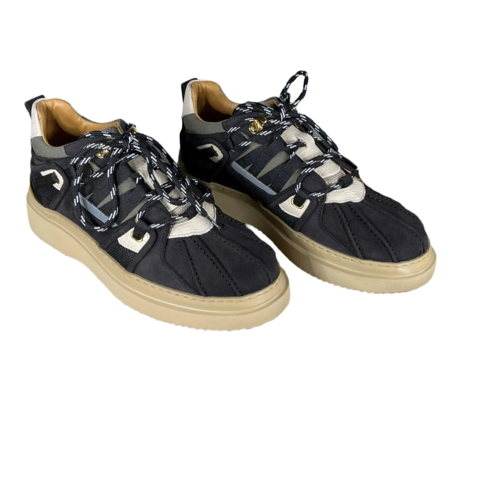 Buscemi Mens Duck Boot Low Black Trio Suede Sneakers