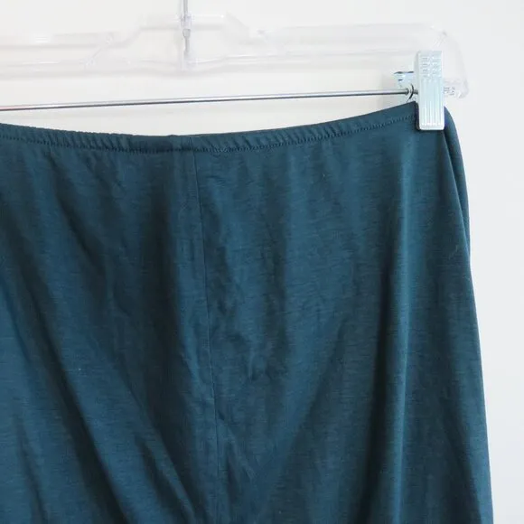 BY ANTHROPOLOGIE Ruched Knit Midi Skirt in Navy Teal Green Stretch - Size M NWT